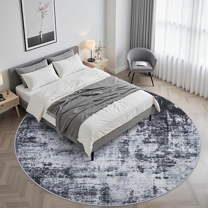 Round Area Rug for Living Room: 6 ft Washable Modern Abstract Soft Thin Rug - Image 2