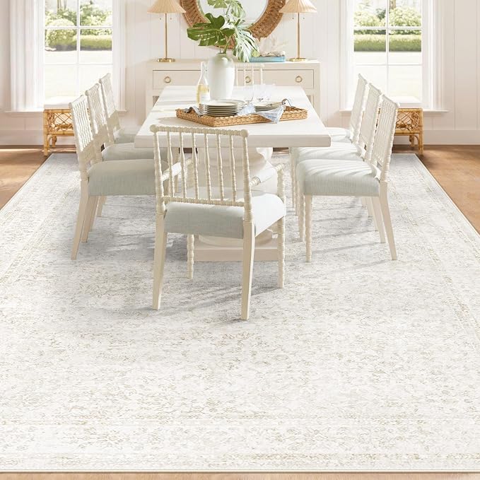 8x10 Area Rugs for Living Room: Washable Large Vintage Floral Rug Low Pile - Image 6