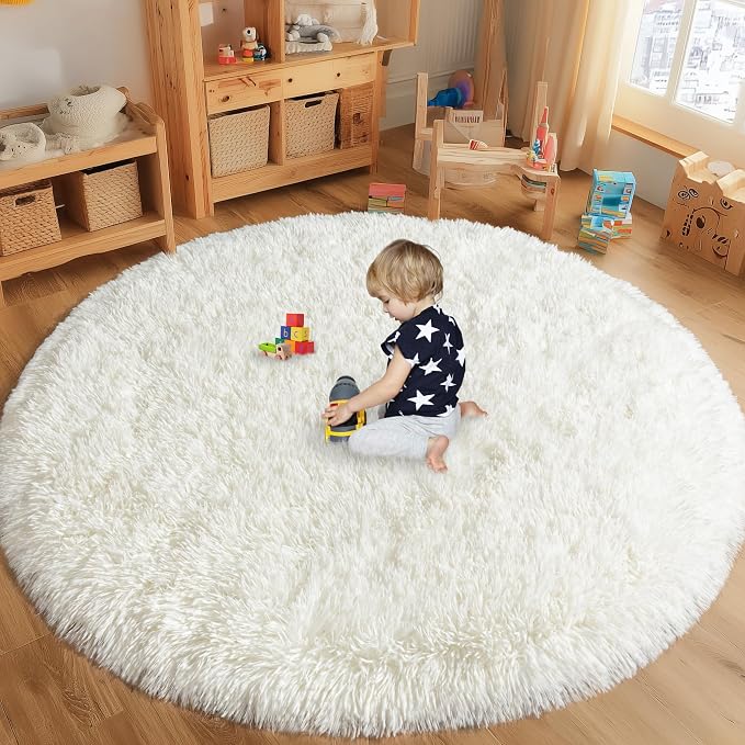 Round White Rug for Bedroom, 7 ft Circle Area Rugs for Living Room, Soft Large - Image 4