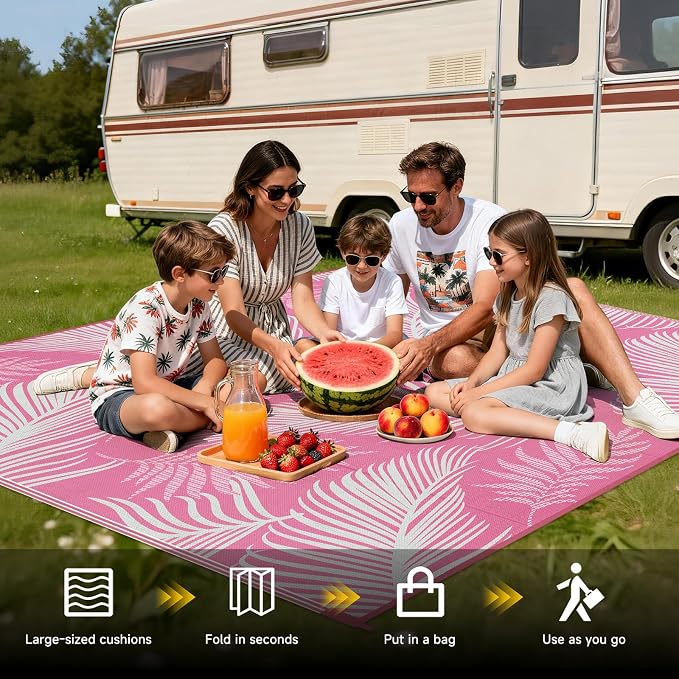 Pauwer Waterproof Outdoor Rug 8x10, Reversible Plastic Straw Patio Camping Rug - Image 5