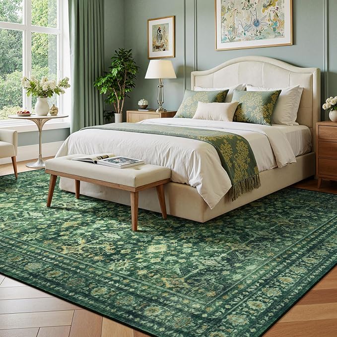 Lessymo Washable Area Rug for Living Room, 8x10 Green Large Rugs - Image 2