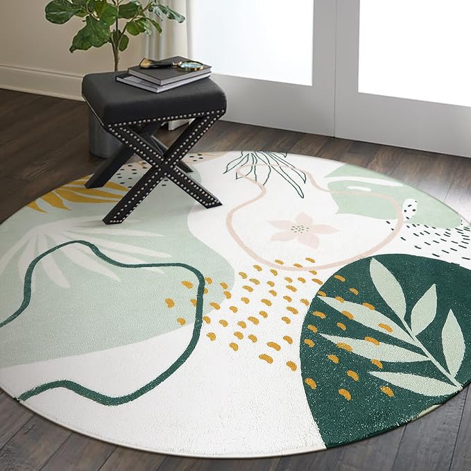 Lahome Boho Round Area Rug - 3Ft Washable Bathroom Rug Non-Slip Small Circle Rug - Image 6
