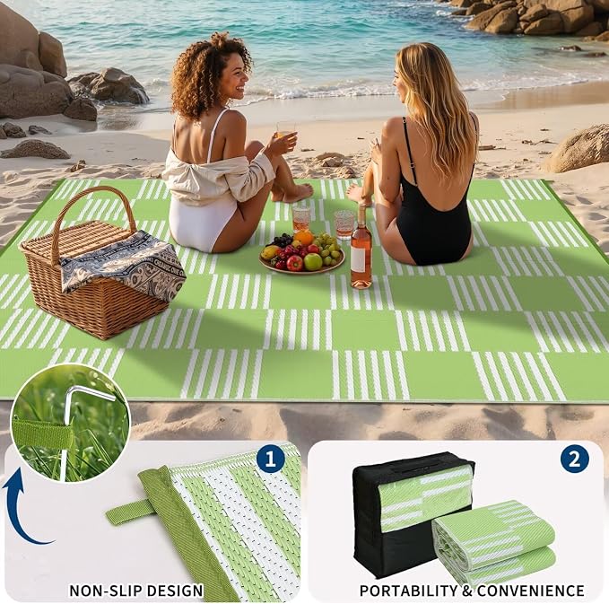 Garvee Waterproof Outdoor Rug 10x20, Checkered Foldable Plastic Straw Patio - Image 5