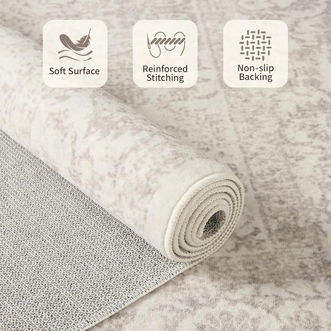 Rugxara 6x9 Washable Area Rug for Living Room, Vintage Neutral Large Boho Rugs - Image 4
