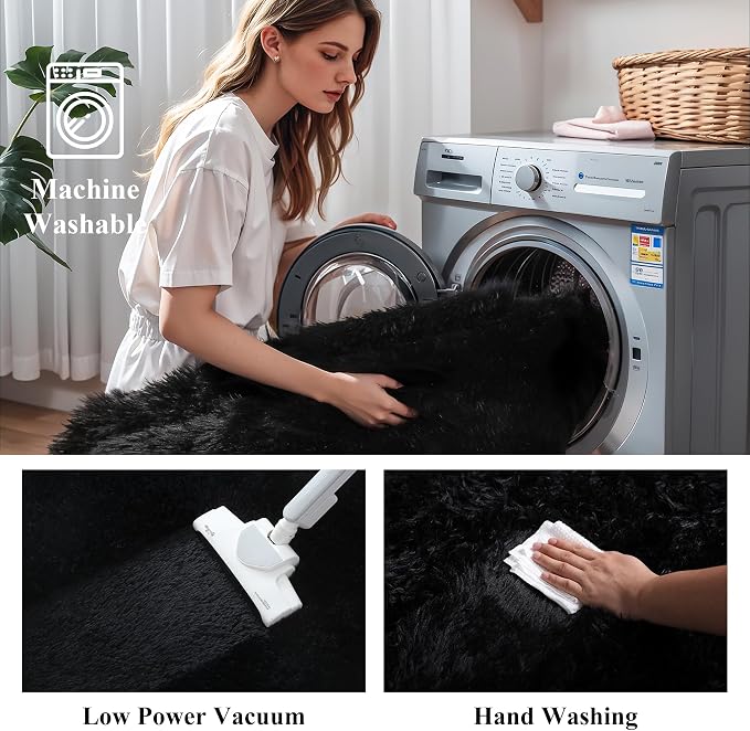 2x6 Black Fluffy Shag Rug for Bedroom, Soft Plush Fuzzy Washable Non Slip Floor - Image 7
