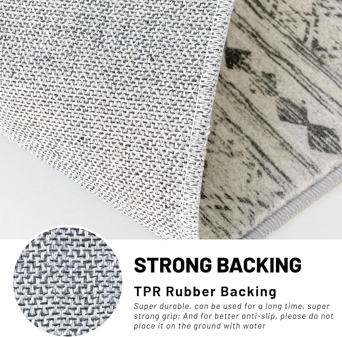 KUTA Area Rug 5x7 Grey, Washable Boho Large Living Room Moroccan Rugs Non-Slip - Image 6