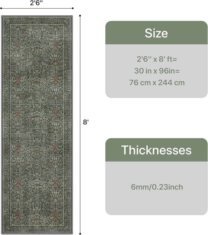 GENIMO Floral Washable Runner Rug 2’6” x 8’, Non-Slip Long Hallway Carpet - Image 2