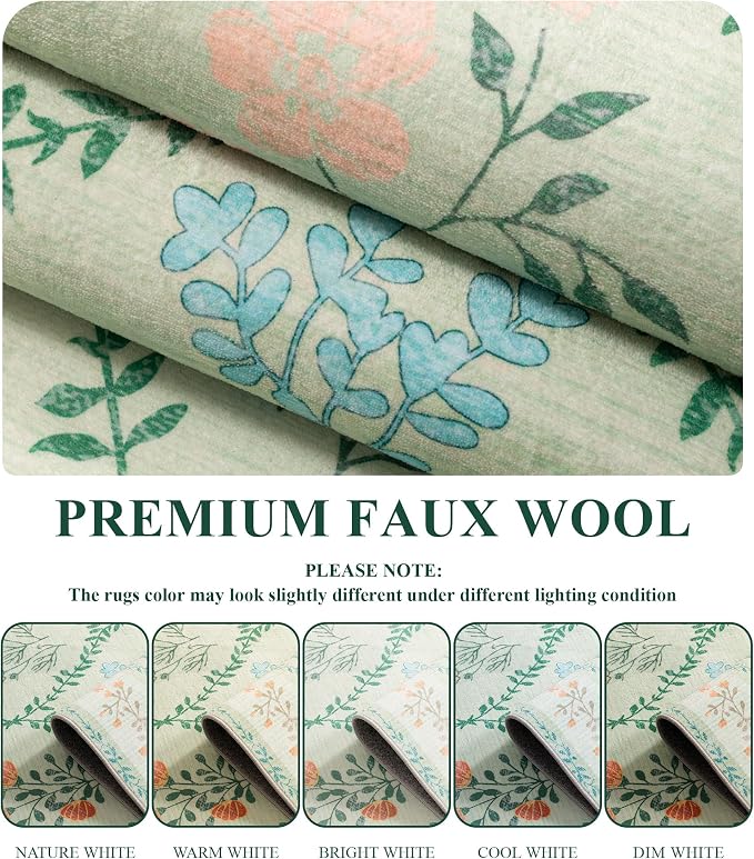 YIHOUSE Green Floral Print Rugs, Moroccan Trellis 10x14 Washable Large Rug - Image 4