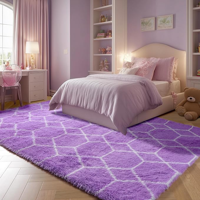 ONASAR Area Rugs for Bedroom Living Room, 4x6 Fluffy Purple and White Throw Rug - Image 6