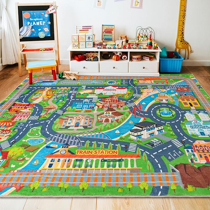 Car Rug Play Mat for Kids Toy Cars, Road Traffic Playmat for Kid Bedroom - Image 4
