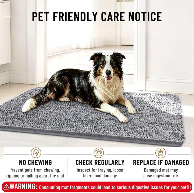 Smiry Dog Door Mat for Muddy Paws 47x32, Absorbent Dirt Trapper, Non-Slip - Image 6