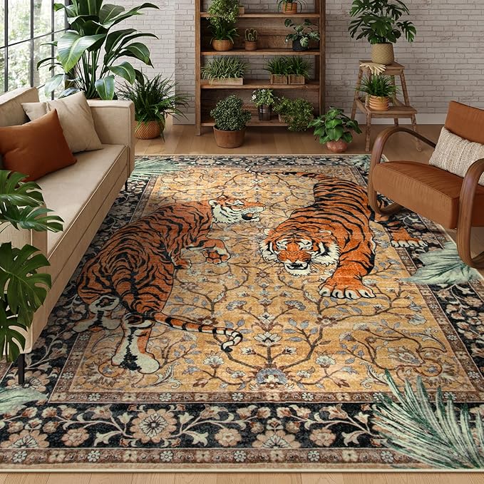 Moynesa Tiger 9x12 Rug, Boho Washable 9 x 12 Area Rugs by Moynesa