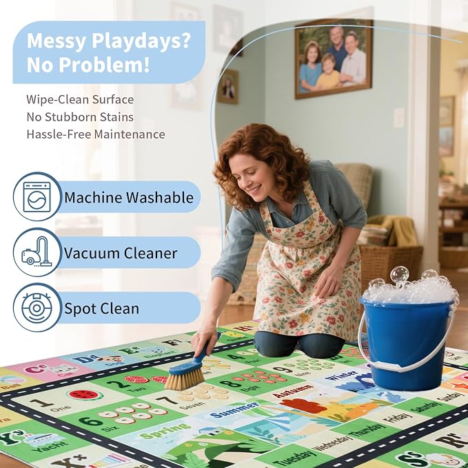 Kids ABC Rug for Playroom, Classroom Alphabet Area Carpet Playmat, Washable - Image 6
