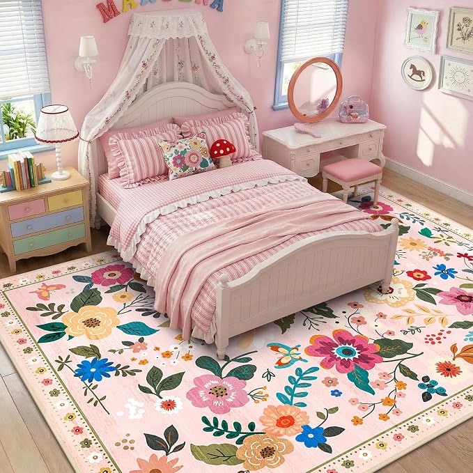 RELEANY Floral 9x12 Area Rugs Washable Print Boho Cute Carpet Non Slip Flower - Image 6