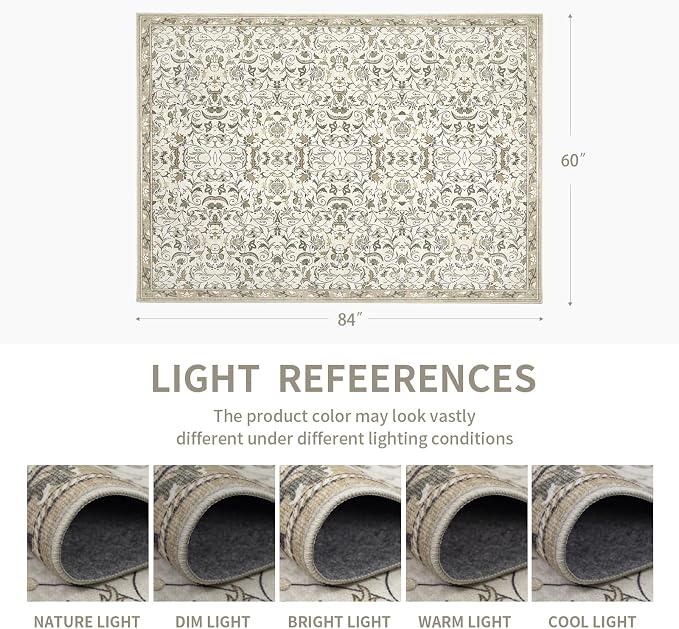 4×6 Washable Large Area Rugs for Living Room, Floral Soft Rug Non Slip Stain - Image 2