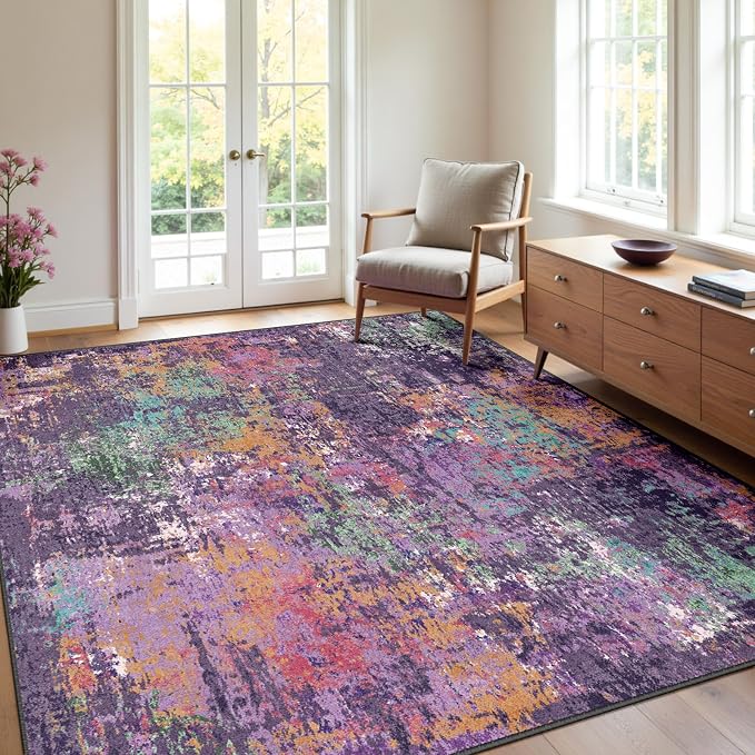 RELEANY Washable Area Rugs 4'x6' Non-Slip Modern Abstract Soft by RELEANY