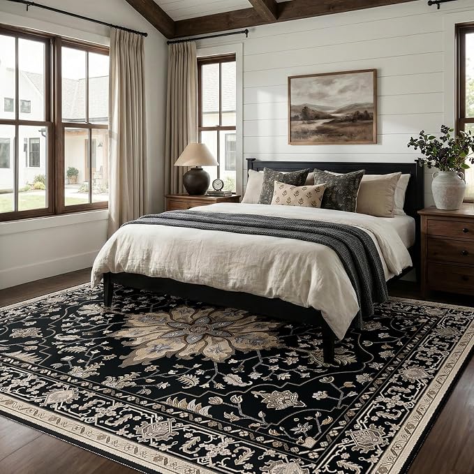 RELEANY Area Rugs 8'x10' Washable Non-Slip, Floral Vintage Distress Medallion - Image 2