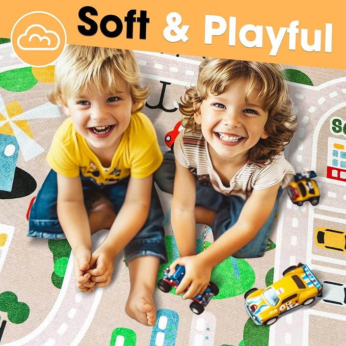 IKITOT Kid Rug Carpet Playmat for Toy Cars and Train，Play Area Rug - Image 3