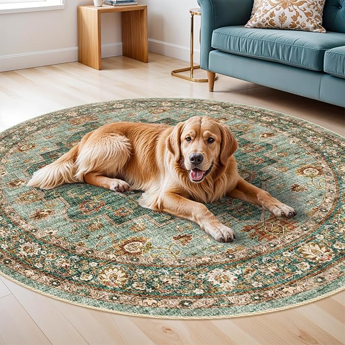 Washable Oriental Area Rug - 9ft Round Rugs - Image 6
