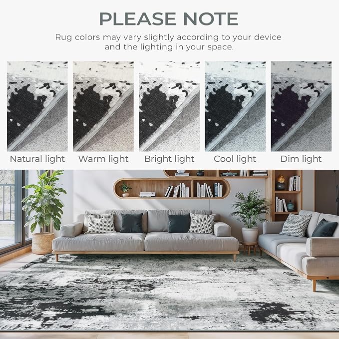 8x10 Area Rugs for Living Room, Abstract Neutral Washable Bedroom Rug, Modern - Image 3