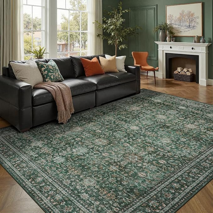DCX Green 8x10 Rug, Kid & Pet Friendly by DCXWashableRug