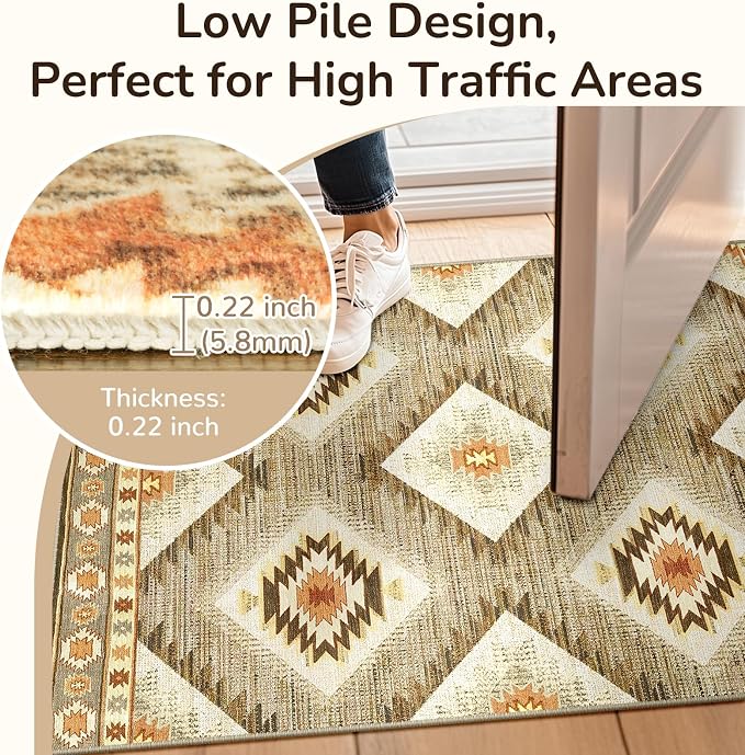 Area Rug 2x3 Rug Machine Washable Non-Slip Low Pile Print Pattern Western Rug - Image 2