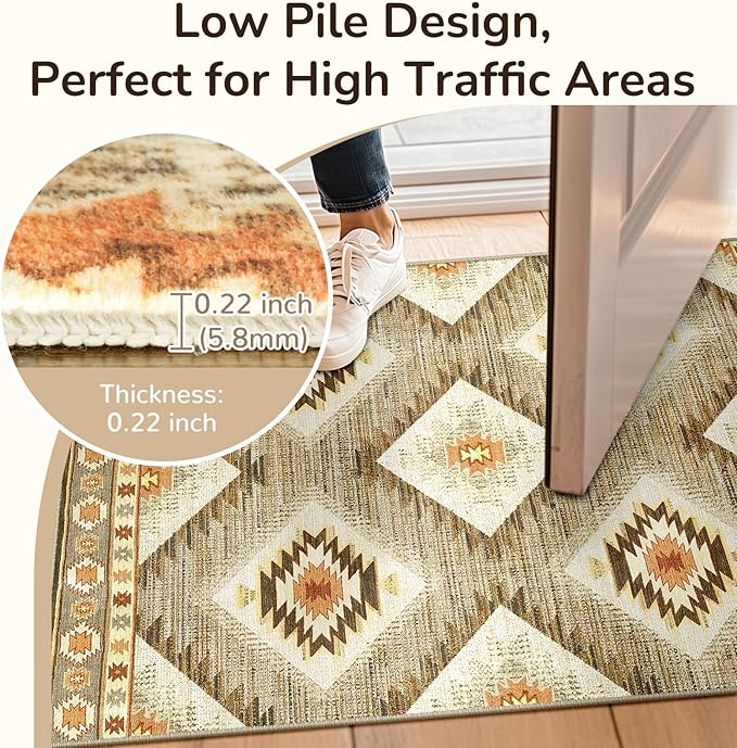 Area Rug 2x6 Rug Machine Washable Non-Slip Low Pile Print Pattern Western Rug - Image 6