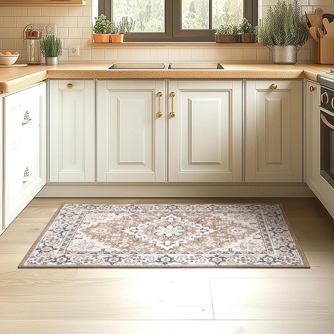Lessymo 2 x 3 Entryway Rug- Machine Washable Area Rugs Boho Faux Wool Low Pile - Image 2
