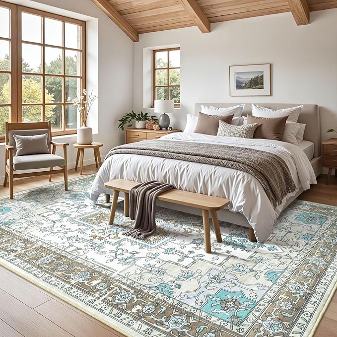 Farmhouse 9x12 Area Rugs for Living Room, Machine Washable Non Slip Carpet - Image 5