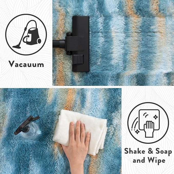 Fluffy Rugs for Living Room Bedroom, 5x7 Feet Abstract Blue Shag Area Rugs - Image 7