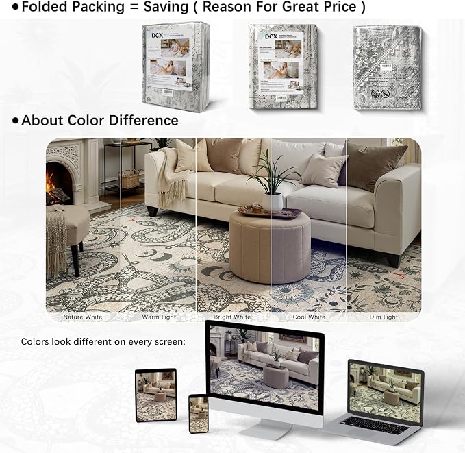 DCX Washable 5x7 Snake Rug, Soft Low Pile Carpet, Kid & Pet Friendly - Image 7