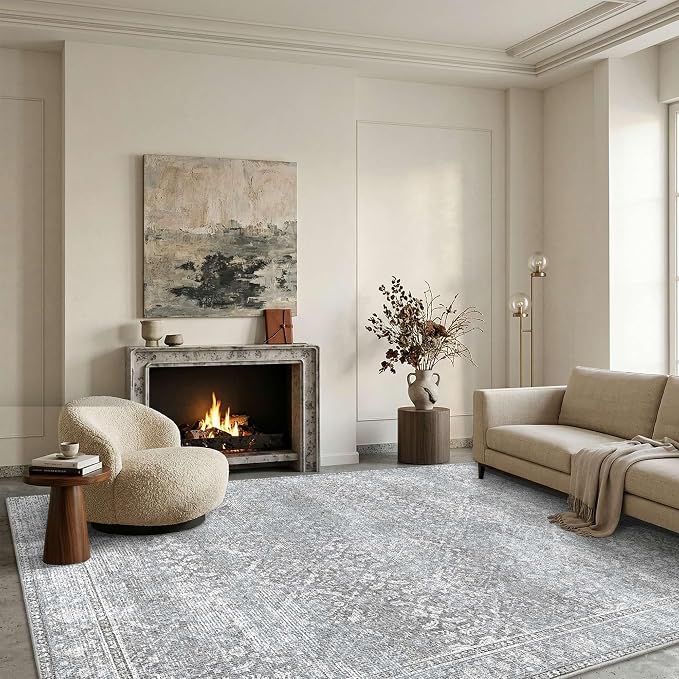 Latte&Fog 5x7 Area Rugs for Living Room Bedroom, Vintage Grey Washable Rug - Image 2