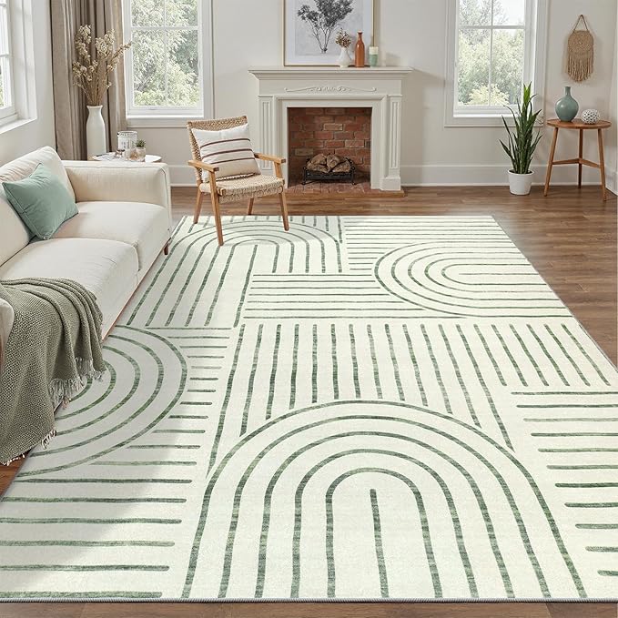 DCX Abstract Machine Washable 8x10 Rug, Sage Green Modern Accent Rug - Image 5
