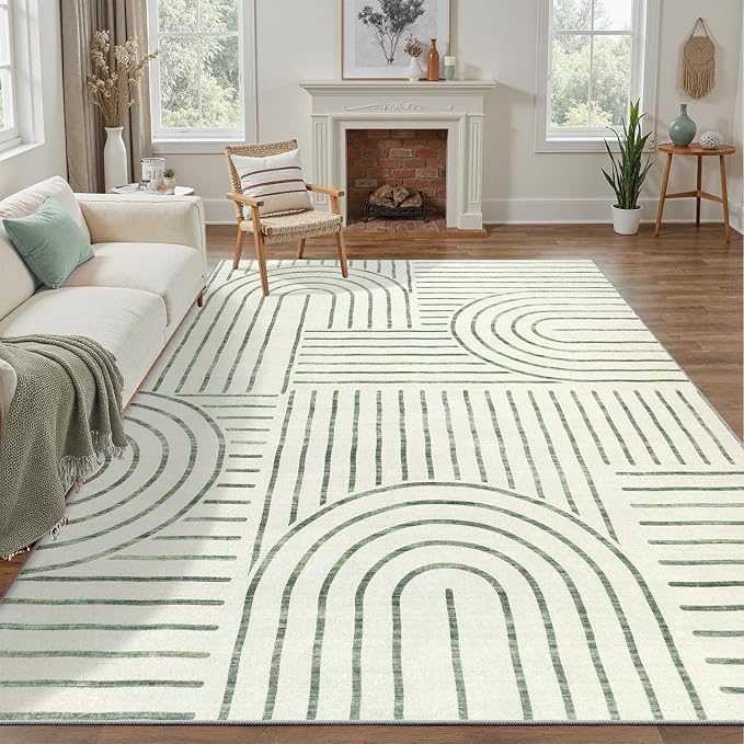 DCX Abstract Machine Washable 4x6 Rug, Sage Green Modern Accent Rug - Image 5