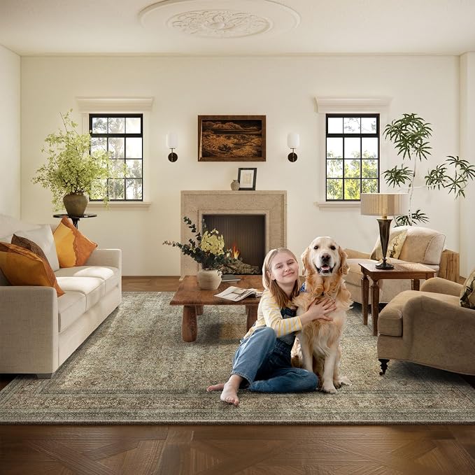 Washable Area Rugs for Living Room: 5x7 Bedroom Rug Boho Vintage Rugs Stain - Image 8