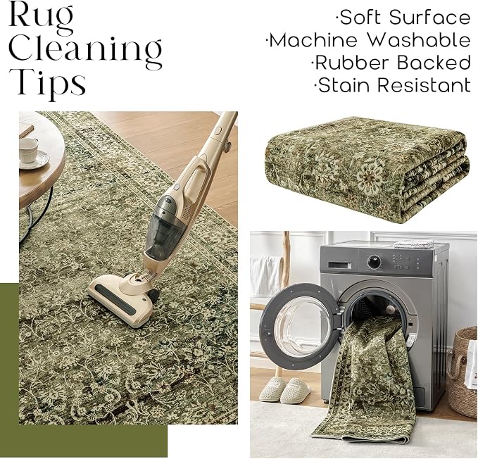 BILEEHOME Olive Green Boho Area Rug 5 x7 - Image 4