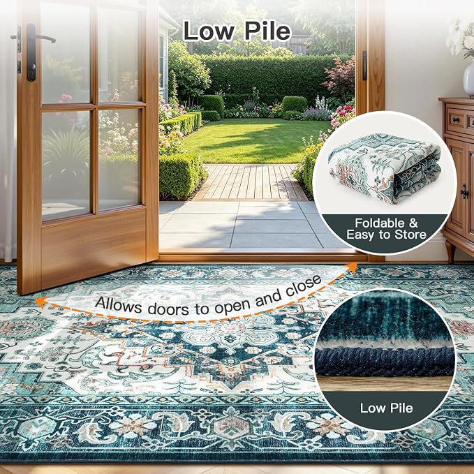 Lofus 8x10 Washable Rugs Non-Slip, Vintage Floral Area Rug - Image 7