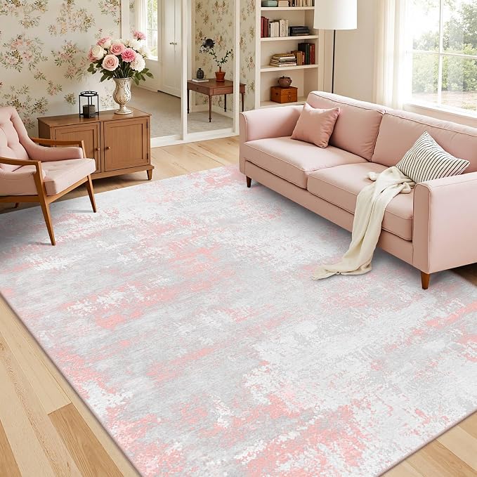 Latte&Fog Large 6x9 Pink Rugs, Modern Abstract Washable Area Rugs - Image 3