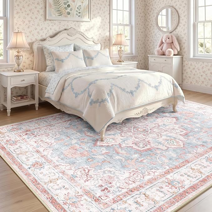 CAPALOCA Machine Washable Rugs Nursery Rug 8x10 Cute Girl Non Slip Low Pile - Image 2