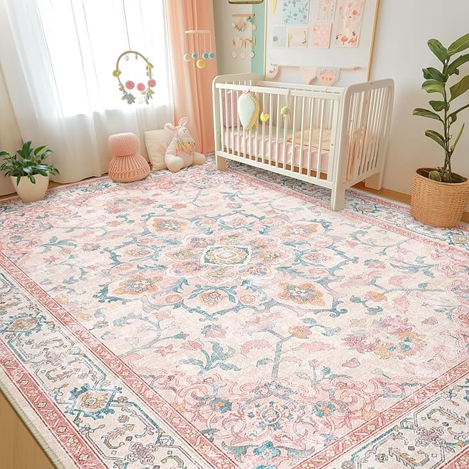 CAPALOCA Machine Washable Rugs Nursery Rug 8x10 Cute Girl Non Slip Low Pile - Image 3