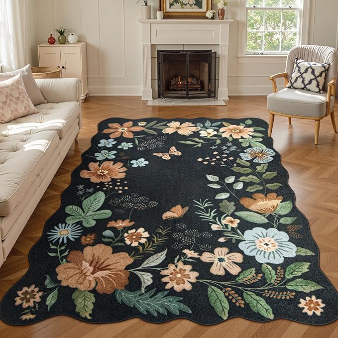 Lahome Floral Rugs for Living Room, 5x7 Area Rugs Ultra-Thin Soft Washable Rug by Lahome