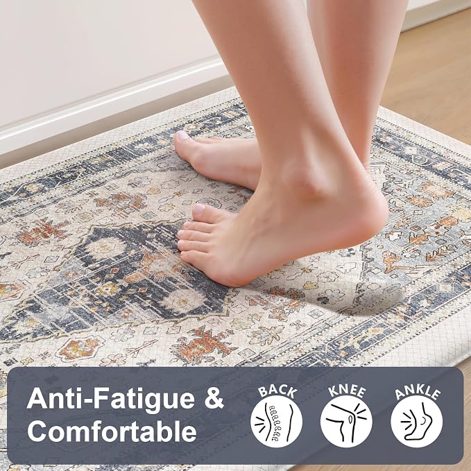 Collive Boho Kitchen Mats for Floor 2 PCS, Cushioned Anti Fatigue Kitchen Floor - Image 3
