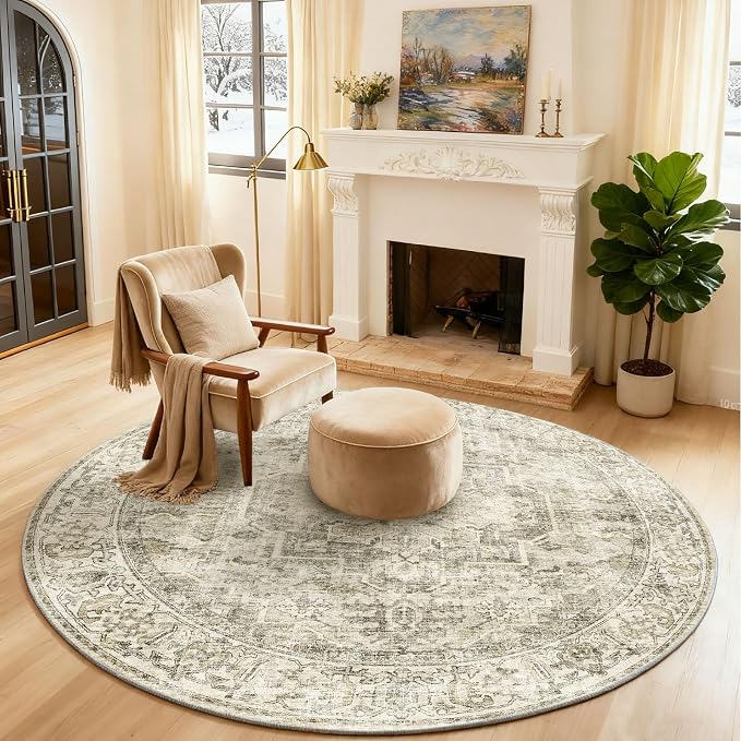 4x4 Round Bedroom Rug Washable: Living Room Rug Stain Resistant Non Slip Low by palohom