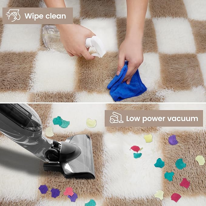 Super Soft Rug for Bedroom, 8x10 Ft Beige and White Area Rug Classic Checkered - Image 3