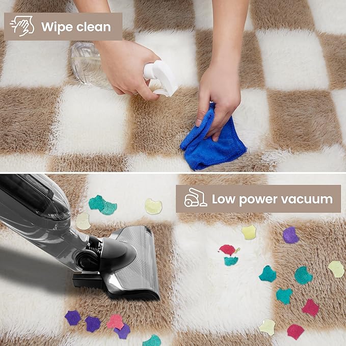 Super Soft Rug for Bedroom, 3x5 Ft Beige and White Area Rug Classic Checkered - Image 5
