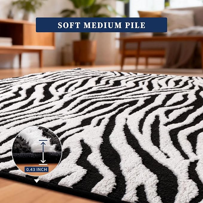 YIHOUSE 6×9 Ft Area Rugs, Washable Plush Soft Zebra Print Carpet, Non-Slip - Image 7