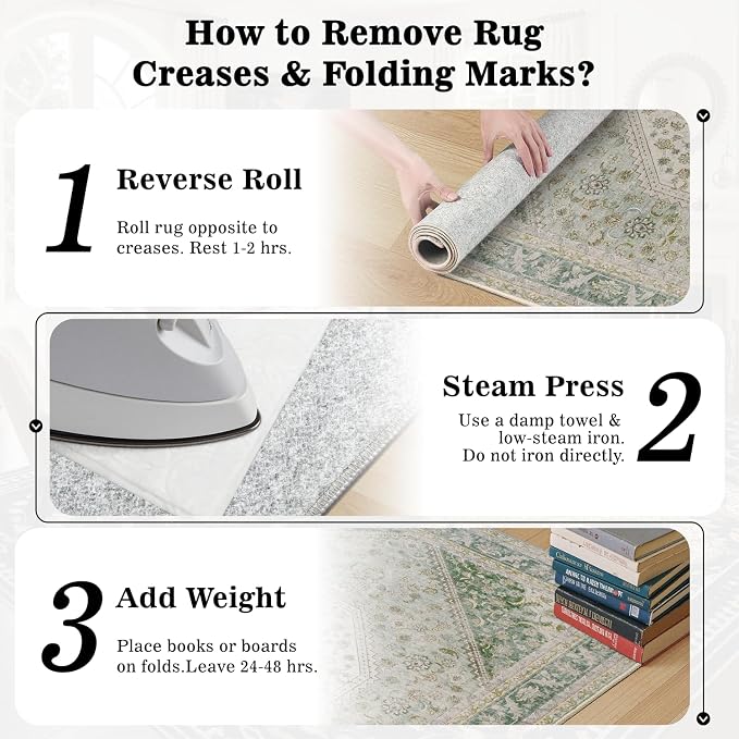 DCX Green 6x9 Area Rug, Machine Washable Non Slip Stain Resistant Vintage Rug - Image 9