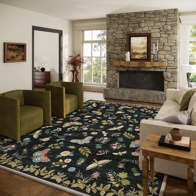 Machine Washable Rug for Living Room: 9x12 Area Rugs Vintage Bedroom Rug Stain by palohom
