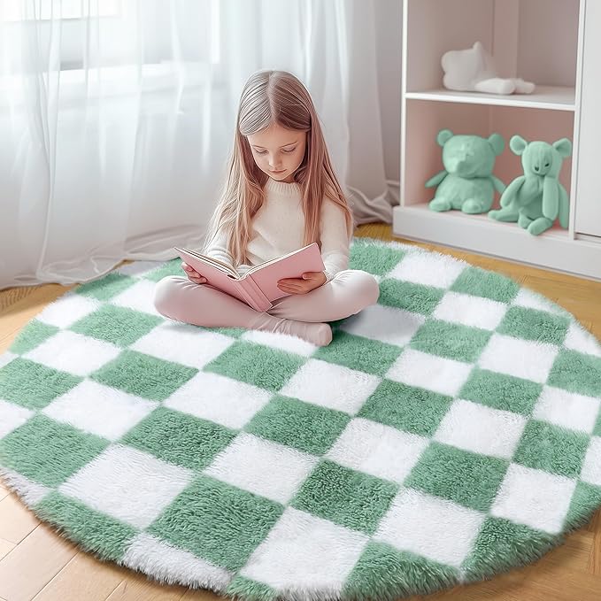 KICMOR Round Rug 4ft for Bedroom, Fluffy Soft Circle Area Rug Cute Small Living by KICMOR