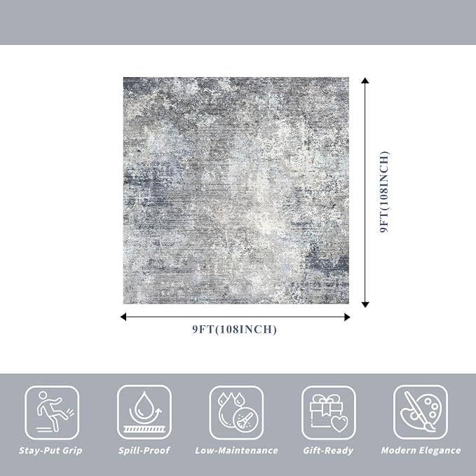 9x9 Square Rug Living Room – Washable Non-Slip Indoor Area Rug - Image 2